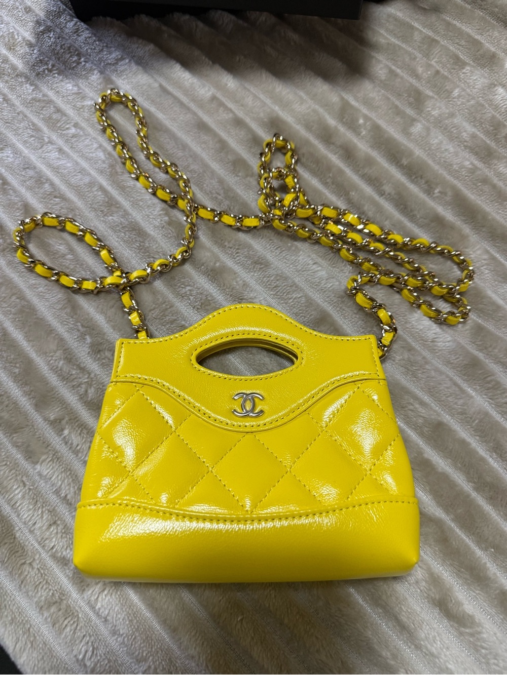 CHANEL Yellow Quilted Mini Top-Handle Bag - Picture 3 of 6